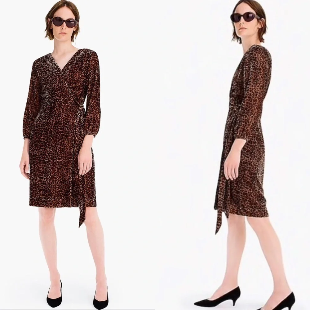 J. Crew Velvet Leopard Wrap Dress 0